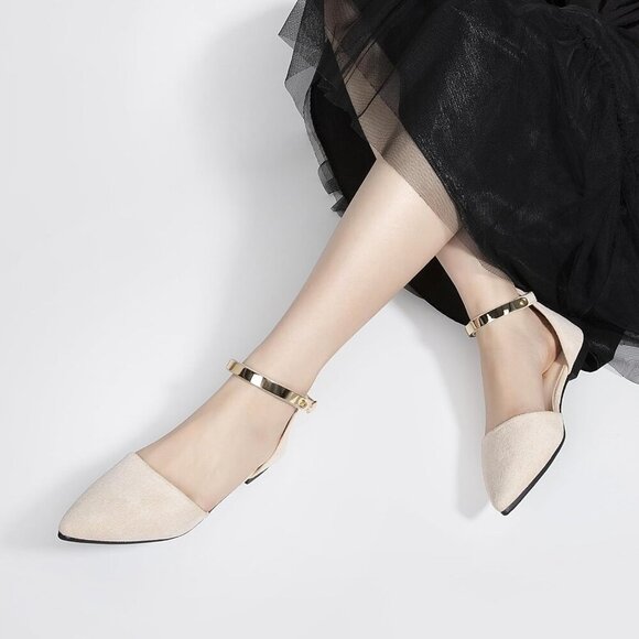 🆕Women Apricot Faux Suede Rhinestone Pointed Toe Bowknot Comfort Ballet Flats - Picture 6 of 7